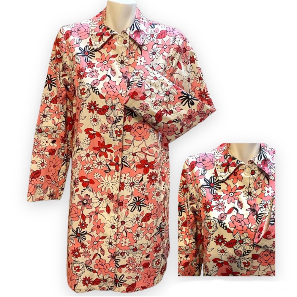 Harve Bernard Vintage Flower Power Floral Lightweight Rain Car Coat Sz 8